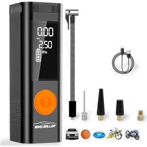 Windgallop Compressore Aria Portatile Auto Kit Gonfiaggio Pneumatici Mini Compressore Portatile A Batteria Con LED 150PSI Gonfia Gomme Auto Portatile Ricaricabile Per Moto Palla Bici (Arancione)