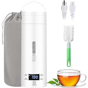 Souvik Bollitore Elettrico Portatile 500ml - Tazza Termica Elettrica da Viaggio in Acciaio Inox 316 con 4 Temperature Regolabili, Spegnimento Automatico e Ebollizione Rapida per Tè, Caffè, Latte - Bianco