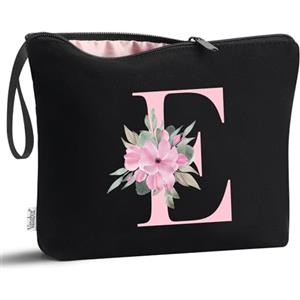 Vavabox Beauty case con iniziali personalizzate dalla A alla Z, regalo di compleanno per donne, regalo per sposa, damigella d'onore (E, 01-Nero)