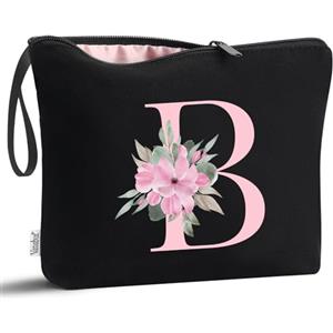 Vavabox Beauty case con iniziali personalizzate dalla A alla Z, regalo di compleanno per donne, regalo per sposa, damigella d'onore (B, 01-Nero)