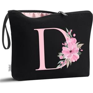 Vavabox Beauty case con iniziali personalizzate dalla A alla Z, regalo di compleanno per donne, regalo per sposa, damigella d'onore (D, 01-Nero)