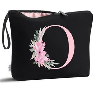 Vavabox Beauty case con iniziali personalizzate dalla A alla Z, regalo di compleanno per donne, regalo per sposa, damigella d'onore (O, 01-Nero)