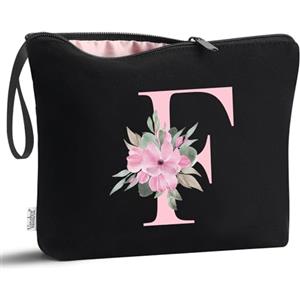 Vavabox Beauty case con iniziali personalizzate dalla A alla Z, regalo di compleanno per donne, regalo per sposa, damigella d'onore (F, 01-Nero)
