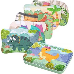 BBLIKE Puzzle per bambini, puzzle dinosauro per bambini, 5 immagini puzzle, adatto per ragazzi e ragazze, puzzle in legno a partire dai 3 ai 4 e 5 anni (dinosauro)