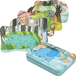 BBLIKE Puzzle per bambini, puzzle dinosauro per bambini, 5 immagini puzzle, adatto per ragazzi e ragazze, puzzle in legno a partire dai 3 ai 4 e 5 anni (Elefante)