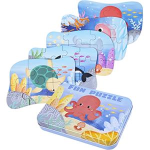BBLIKE Puzzle per bambini, puzzle con motivo animali marini, 5 puzzle con immagini, adatto per bambini e bambine a partire dai 3, 4, 5 anni