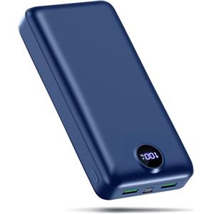 PDBEST Power Bank 50000 mah Ricarica Rapida, Powerbank 22,5W Alta Capacità, Caricatore Portatile a Ricarica Rapida, USB-C, 3 Uscite e 2 Ingressi, Display LED, Compatibile con iPhone, Android Blu