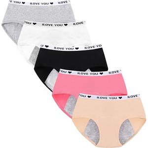 Bysion Mutande Periodo Mestruale per Ragazze Cotone Mutande Anti-perdite Intima Slip Mutandine Mestruali Protettive Adolescenti Bambina per 10-18 anni, Confezione da 5 (Da Indossare con Assorbente o Tampone)