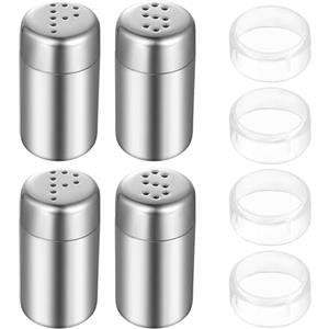 ANBEEISS 4 Pz Mini Saliera da Tavola, 5ml Sale e Pepe Set, Spargisale da Cucina, Saliera e Pepiera, Saliere e Pepiere in Acciaio Inox per Cucina Campeggio Spezie Farina Zucchero Cacao in Polvere Cannella