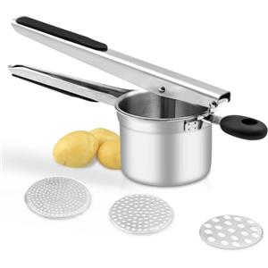 BSDLZCH Schiacciapatate, schiacciapatate, schiacciapatate, resistente, con 3 dischi intercambiabili, in acciaio inox, per purè di patate, spätzle, schiacciapatate (argento)