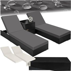 TecTake® Set 2 x Lettino Alluminio, Poly Rattan, Lettini Prendisole, Lettini da Giardino, Tavolo Giardino, Sdraio Prendisole, Sedia, Involucro Protettivo, 2 Federe - Nero