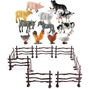 UJBVCX 22 Pezzi Animali della Fattoria, con 10 Recinto, Mini Set Giocattoli Figure di Animali da Fattoria, Giochi Educativo per Bambini