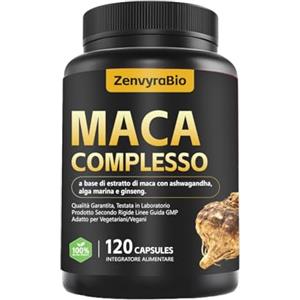 ZenvyraBio Maca Complesso 20.000mg - con Ashwagandha, Ginseng & Alga Marina - Energia Naturale, Vitalità & Equilibrio Ormonale - 120 Capsule Vegane - Qualità Premium -100% Naturale