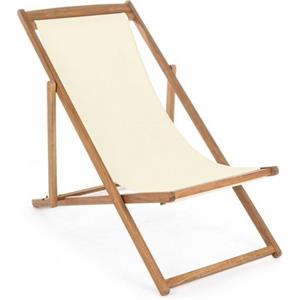 Bizzotto Sdraio Relax Noemi Ecrù - Legno di Acacia, Tessuto Spun Poliestere, 4 Posizioni Regolabili