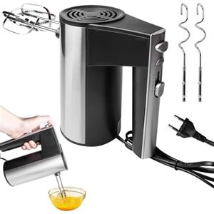 Behogan Frullatore manuale elettrico con 4 accessori in acciaio inox, frullatore elettrico da 450 W, 5 livelli di regolazione, mixer a mano elettrico, mixer manuale, mixer manuale, mixer da cucina, nero