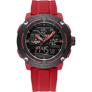 NAVIFORCE Orologio sportivo da uomo, impermeabile, doppio display, al quarzo, orologio digitale con data, cronometro militare, Rosso, Classico