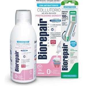 Biorepair, Kit Oral Care, Contiene Spazzolino MEDIUM, 1 Confezione, Collutorio Alta Densità Protezione Gengive, 500ml, Con MicroRepair, Probiotici e Zinco PCA Antibatterico