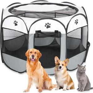 YuLiMirich Recinto Cani da Interno, Recinto Pieghevole per Cani e Gatti, Recinti Gioco per Cane, Box Pieghevole per Cane, Portatile Recinto per Animali pour Gatti, Cani, Conigli (Grigio, S)