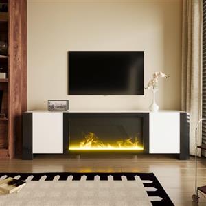 GigaXynium Mobile TV basso con camino elettrico effetto fiamma, nessuna funzione di riscaldamento, lucido, colore coordinato