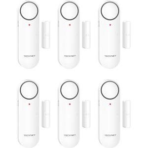 TECKNET Allarme Casa, Allarme Antifurto Wireless, Controllo del Volume a 3 Livelli e Allarme LED, Facile da Installare, Sirena con 3 Modalità di Funzionamento per Garage/Appartamento/Hotel (6 Pz)