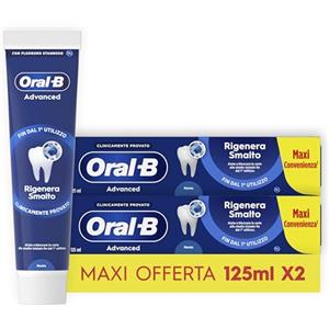 Oral-B Dentifricio Advanced Rigenera Smalto 2x125ml, Dentifricio Formato Convenienza, Clinicamente Provato, Pulizia Denti Efficace, Alito Fresco, Extra Freschezza Sapore Eucalipto