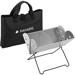 Navaris Barbecue Carbone Piccolo - Griglia Carbonella Portatile - Griglia Barbecue Acciaio Inox - BBQ Smoker Legna - Mini Grill Campeggio con Custodia