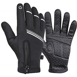 HIKENTURE - Guanti da ciclismo super caldi, antivento, antiscivolo, con funzione touch screen, guanti invernali neri per uomo e donna, guanti da ciclismo invernali e autunno-XL