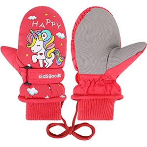 QKURT Guanti da Sci per Bambini, Guanti Invernali Caldi per Bambini Guanti da Ciclismo Guanti Sportivi con Silicone Antiscivolo per slittino, Snowboard, Pattinaggio, Ciclismo, Corsa (2-10 Anni)