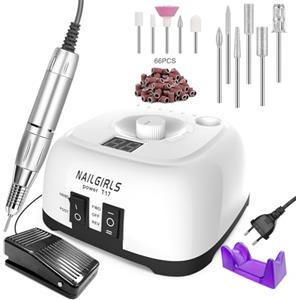 NAILGIRLS Fresa per Unghie Professionale 35000RPM, Fresa Unghie, Lima Per Unghie Elettrica, Lima Unghie Elettrica con LED Intelligente e Modalità Pedale, Portatile per Rimozione Gel/Smalto (Bianco)