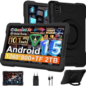 UJJ Android 15 Tablet Bambini 10 Pollici, 30GB RAM+TF 2TB,Gemini AI/Widevine L1/Octa-Core,5G WiFi Tablets, Giochi Educativi/1080*800/5MP+8MP/Bluetooth 5.0, 2026 Newest Tablet con Protettiva EVA Caso-Nero