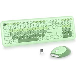 SOLIDEE Combo Tastiera e Mouse Wireless Colorato,tastiera per macchina da scrivere retrò 2.4GHz,104 Tasti con Tastierino Numerico,Tastiera a Membrana Silenziosa(Americana QWERTY)(Light Green)