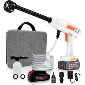 Housiwill Idropulitrice a Batteria, Idropulitrice Portatile con 6 In 1 Ugello, Tubo da 5M, Serbatoio in Schiuma, Max. Pressione 435 PSI per la Pulizia di Auto, Giardino