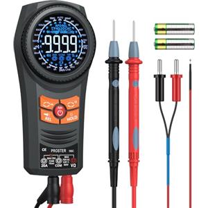 Proster Tester Multimetro Digitale 6000 Conti Multi Meter 20A TRMS AC/DC Tensione e Corrente NCV Temperatura Capacitanza Resistenza Diodo Continuità Frequenza Torcia e Retroilluminazione Regolabile