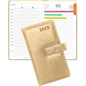 HW CASA Agenda 2025 in Italiano-Pianificatore 10x18 cm con Chiusura a Fibbia, 12 Mesi con Divisori Colorati, Copertina in Similpelle, Ideale per Diari, Pianificazione Personale e Lavorativa