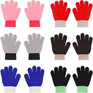QKURT 6 Paia di Guanti per Bambini, Guanti Elastici Caldi Invernali Guanti Elasticizzati Unisex per Ragazzi e Ragazze di 5-12 Anni