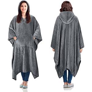 Catalonia Classy Poncho Coperta, Comoda Coperta Portatile in Pile con Cappuccio, Regalo per Adulti Donna Uomo Bambini, Copriletto per la Casa o all'Aperto, 200 x 140 cm, Grigio