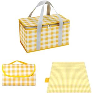 XPAPOV Cestini da picnic isolati, 35 x 20 x 20 cm, borsa termica da picnic da 15 l, con coperta da picnic da 150 x 200 cm, borse da spiaggia portatili impermeabili per attività all'aperto calde o fredde