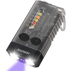 HOSONIC E9 Mini Torcia LED Potente 1000 Lumen, Piccola Torce Portachiavi con 365nm UV e Luce Colorata, 12 Modalità Ricaricabile USB Flashlight, Magnetica, IPX4 Impermeabile
