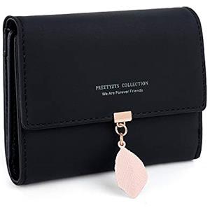 Charltu Portafoglio Donna Portamonete in Pelle Squisita PU, 6 Scomparti per Carte con 1 Finestra di Identificazione 1 Sezione di Fattura e 1 Tasca con Cerniera, Nero