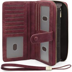 GOUNNU Portafogli Donna in Pelle PU Vintage Portafoglio Donna RFID Blocco Bifold Donna Portamonete Lungo con 45 Slot per Carte di Credito Borsellino Donna Grande(Vino Rosso-1)