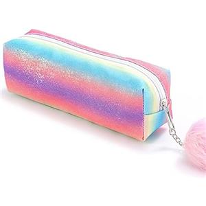 PHOGARY Astuccio Glitterato, Astuccio Bambina Pastello per Materiale Scolastico, Astucci Stitch con Chiusura Lampo, Borsa Organizer, Ampia capacità Portapenne Cancelleria (Color Arcobaleno A)