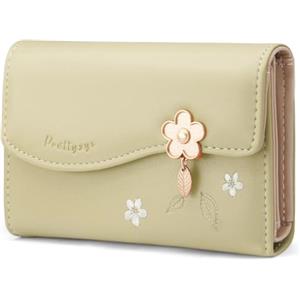 HNOOM Portafoglio Donna Piccolo in Pelle PU Carina Sottile Portafoglio in formato corto con Cerniera Portamonete e Chiusura a Scatto Scomparti per Carte Multipli (M-Verde)