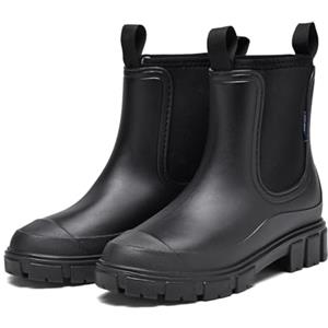 GemChve Stivali di Gomma da Donna Foderati Chelsea Impermeabile Antivento a Mezza Altezza Boots da Pioggia Caldo Comode Stivaletti da Giardino Black 40EU