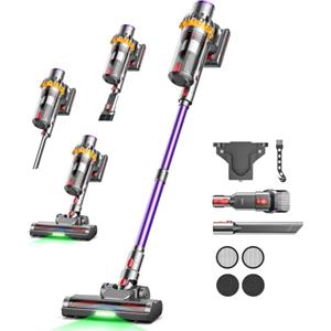 Fitnynxos Aspirapolvere Senza Fili, Aggiornato 580W 45KPA 70Mins Scopa Elettrica Senza Fili con Supporto di Ricarica a Parete, Display LED, Design Leggero, per Peli di Animali/Moquette/Pavimenti Duri