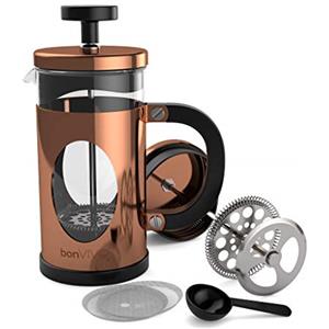 bonVIVO Caffettiera a Stantuffo French Press 3 Tazze (350 ml) - Caffettiera in Vetro Borosilicato e Acciaio Inox per Caffè, Tè, Infusi e Cold Brew - Design Elegante Rame
