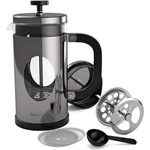 bonVIVO Caffettiera a Stantuffo French Press 8 Tazze (1000 ml) - Caffettiera in Vetro Borosilicato e Acciaio Inox per Caffè, Tè, Infusi e Cold Brew - Design Elegante Argento