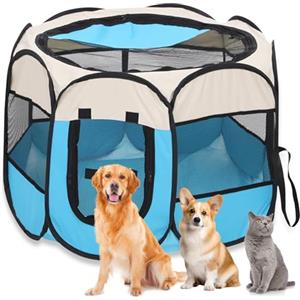 YuLiMirich Recinto Cani da Interno, Recinto Pieghevole per Cani e Gatti, Recinti Gioco per Cane, Box Pieghevole per Cane, Portatile Recinto per Animali pour Gatti, Cani, Conigli (Blu Recinti, S)