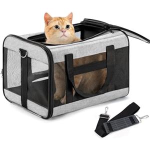 Conlun Trasportino per cane a parete morbida, Grande borsa per gatti con guinzaglio di sicurezza, Trasporto per gatti grandi e cani medi fino a 7 kg, Borsa pieghevole per cuccioli -Grigio,M