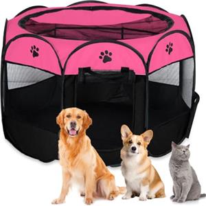 YuLiMirich Recinto Cani da Interno, Recinto Pieghevole per Cani e Gatti, Recinti Gioco per Cane, Box Pieghevole per Cane, Portatile Recinto per Animali pour Gatti, Cani, Conigli (Rosa rossa, S)