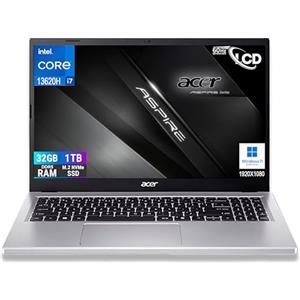 Acer Notebook Aspire Silver Intel Core i7-13620H 13Th Raptor Lake, 10Core, Display FullHD 15,6,RAM 32Gb DDR5 5200Mhz, SSD PCIe NVMe 1000 Gb, Wi-Fi6, BT, 2 usb, 2 USB type-c,Windows 11 Pro,Configurato